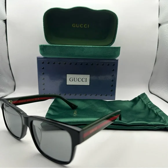 NEW GUCCI GG0340S 006 BLACK/MULTICOLOR GREY MENS SUNGLASSES - Picture 9 of 10